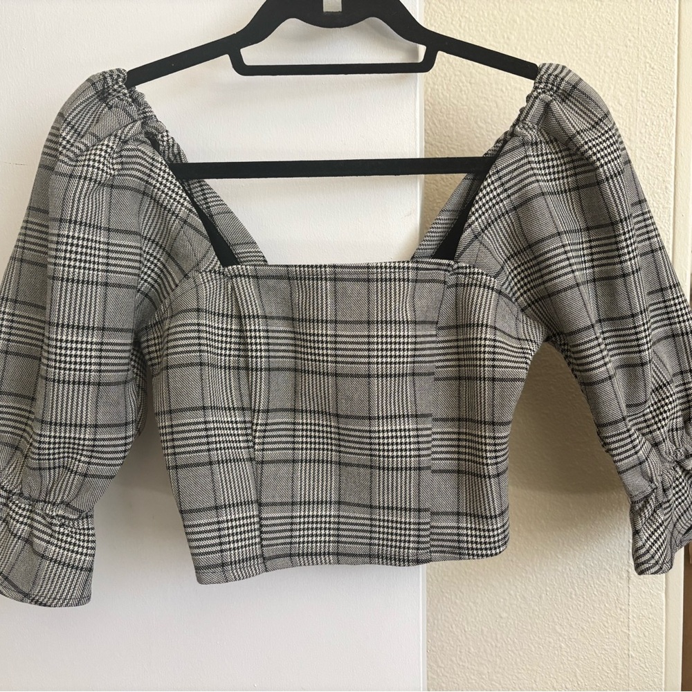 NWOT Whimsy + Row Black and White Plaid Blouse